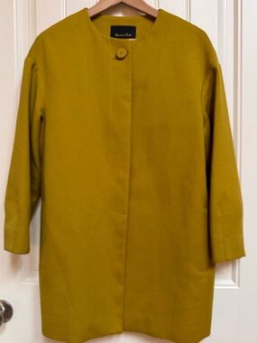 Massimo Dutti Chartreuse/Mustard Textured Ribbed Cotton Cocoon Coat. Size S